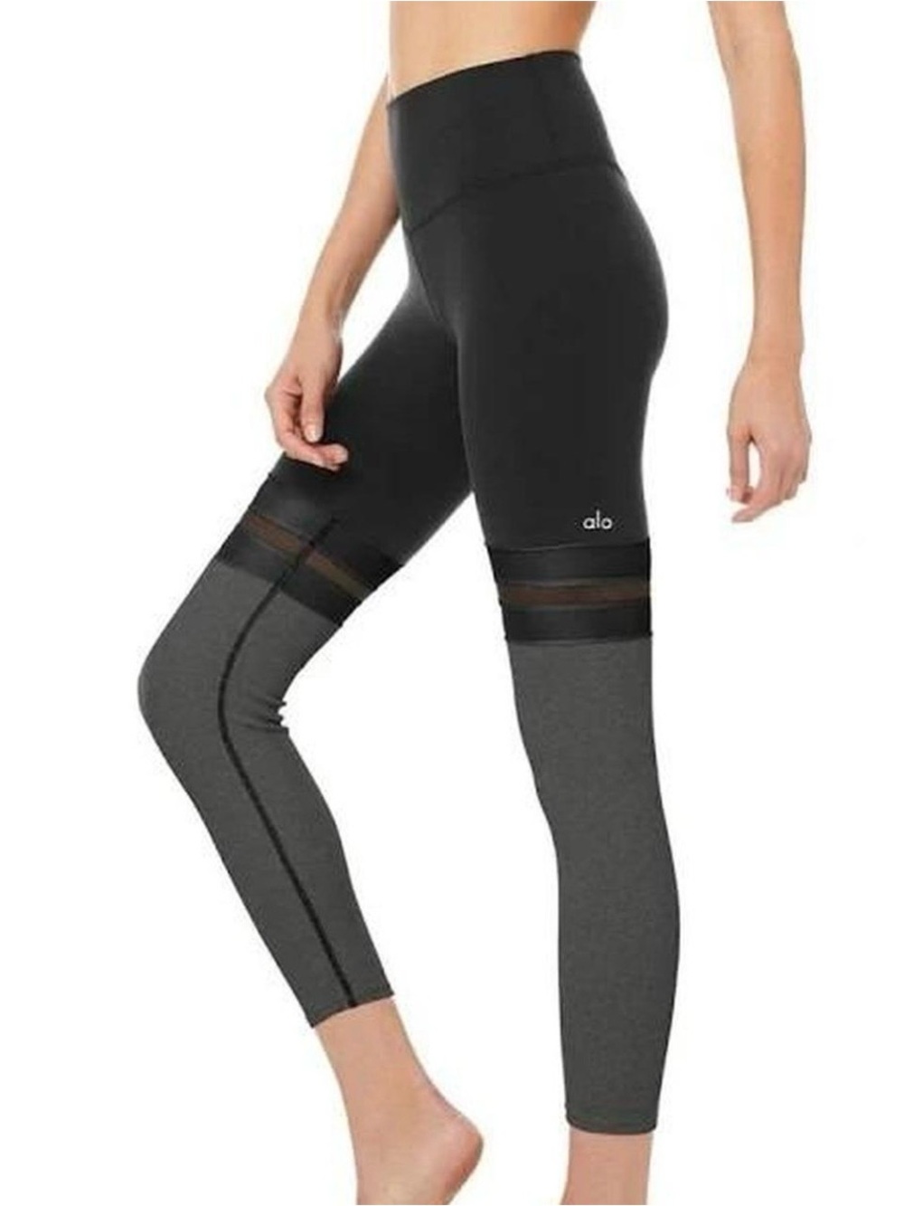 Alo Yoga 7/8 Player Leggings Black Gray Mesh Colorblock Size Small